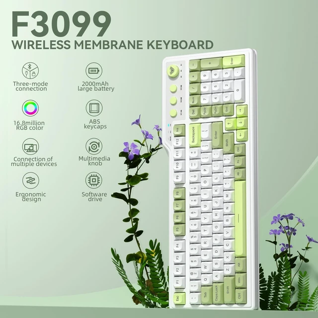 Alt view image 2 of 5 - Aula F3099 Wireless Gaming Computer Keyboard with Number Pad & Knob