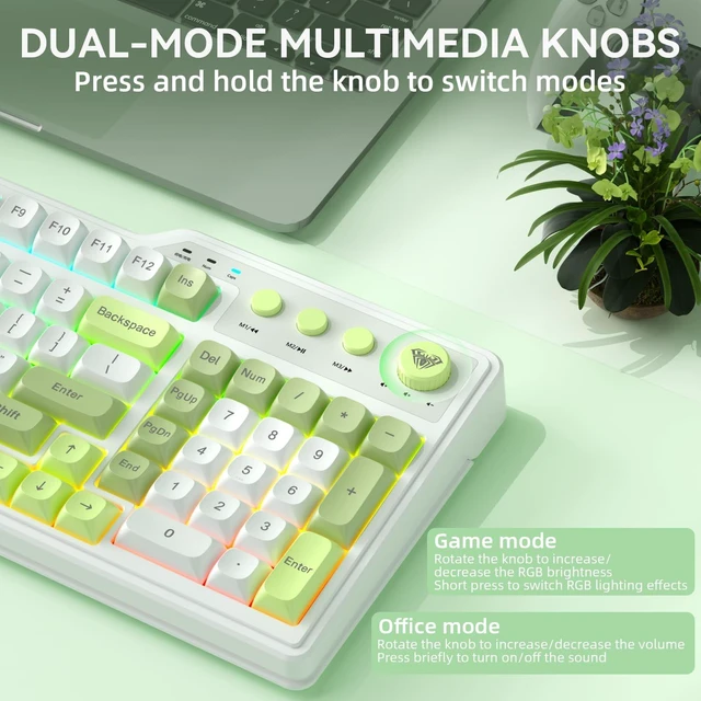Alt view image 5 of 5 - Aula F3099 Wireless Gaming Computer Keyboard with Number Pad & Knob