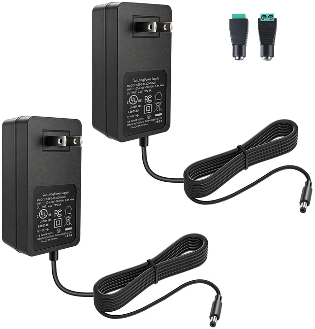 Main image of 24V 3A Power Supply 2 Pack, UL Listed 24 Volt 72W LED Power Supply Adapter, 100-240V AC to 24V DC Converter Adapter with 5.5mm x 2.1mm DC Plug for LED Strips