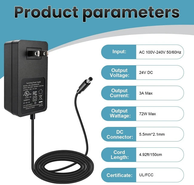 Alt view image 4 of 5 - 24V 3A Power Supply 2 Pack, UL Listed 24 Volt 72W LED Power Supply Adapter, 100-240V AC to 24V DC Converter Adapter with 5.5mm x 2.1mm DC Plug for LED Strips