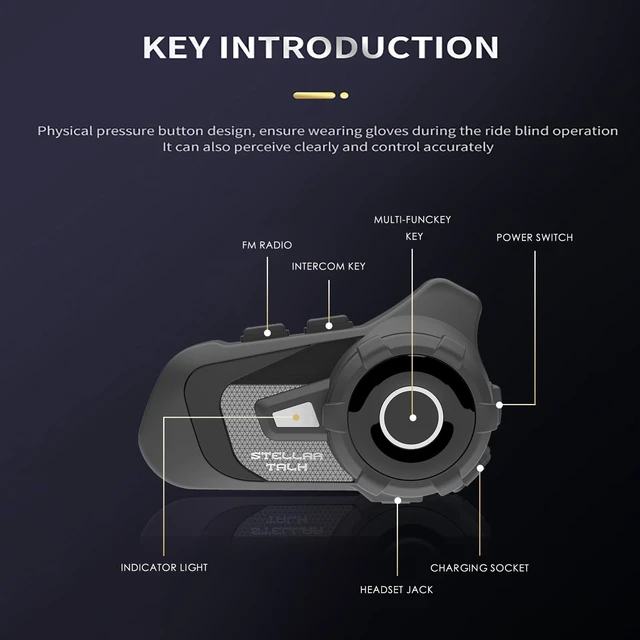 Alt view image 3 of 5 - StellarTalk Motocycle Helmet Wireless Bluetooth Headset BlueT StellarTalk-S2 IP67 Waterproof Moto Biking & Skiiing /1000M Intercom/2 in 1 Microphone/2 Riders Intercom/