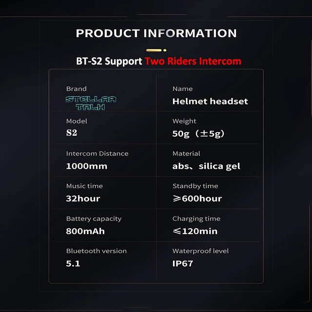 Alt view image 2 of 5 - StellarTalk Motocycle Helmet Wireless Bluetooth Headset BlueT StellarTalk-S2 IP67 Waterproof Moto Biking & Skiiing /1000M Intercom/2 in 1 Microphone/2 Riders Intercom/