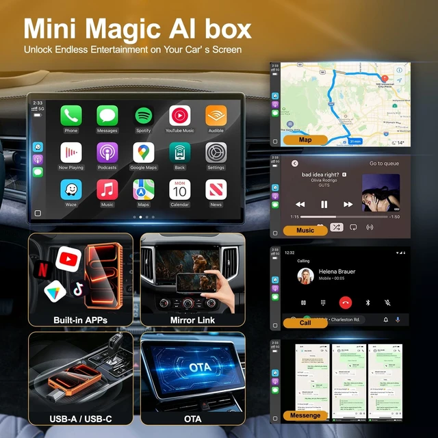 Alt view image 2 of 5 - MAKASRI Wireless CarPlay Adapter Plug and Play for OEM Factory Cars, AI Magic Box Built-in Play Store Net-Flix YouTube TikTok & Screen Mirroring, HDMI USB-C Ports for Wireless CarPlay Co