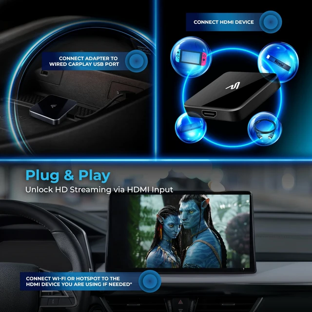 Alt view image 3 of 5 - AutoSky CarPlay TV Adapter - Convert Any Wired CarPlay to Wireless CarPlay - Plug in a TV Stick to Stream Netflix, YouTube, and More Right from Your cars infotainment Screen