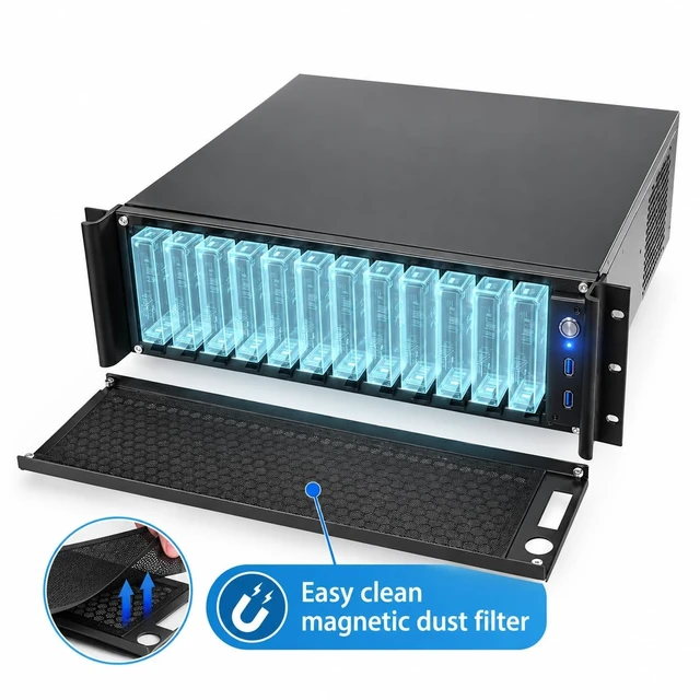 Alt view image 4 of 5 - IPCHASSIS 3U mini-itx Rackmount NAS Chassis ^^19-Inch Industrial Computer Case ^^ Server case ^^12*trayless 3.5+Fixed 1 * 3.5 or 2.5, SFX PSU