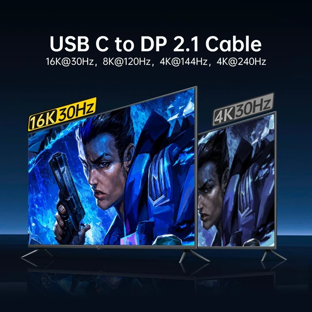 Alt view image 2 of 5 - Bidirectional USB C to DisplayPort 2.1 Cable 16K@30Hz 8K@120Hz - 6.6FT