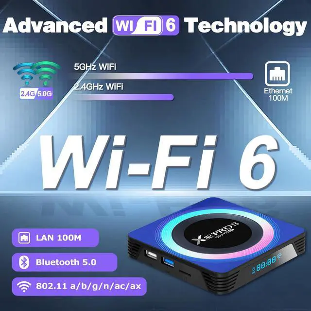 Alt view image 4 of 7 - BL Android TV Box 13.0, 2025 Android TV Box 4GB RAM 32GB ROM 6K 8K Wi-Fi 6, X88PRO 13 Tv Box RK3528 Quad-Core 2.4G/5G Wi-Fi Bluetooth 5.0 USB 3.0 Smart Box