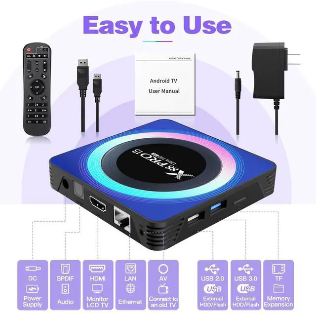 Alt view image 7 of 7 - BL Android TV Box 13.0, 2025 Android TV Box 4GB RAM 32GB ROM 6K 8K Wi-Fi 6, X88PRO 13 Tv Box RK3528 Quad-Core 2.4G/5G Wi-Fi Bluetooth 5.0 USB 3.0 Smart Box