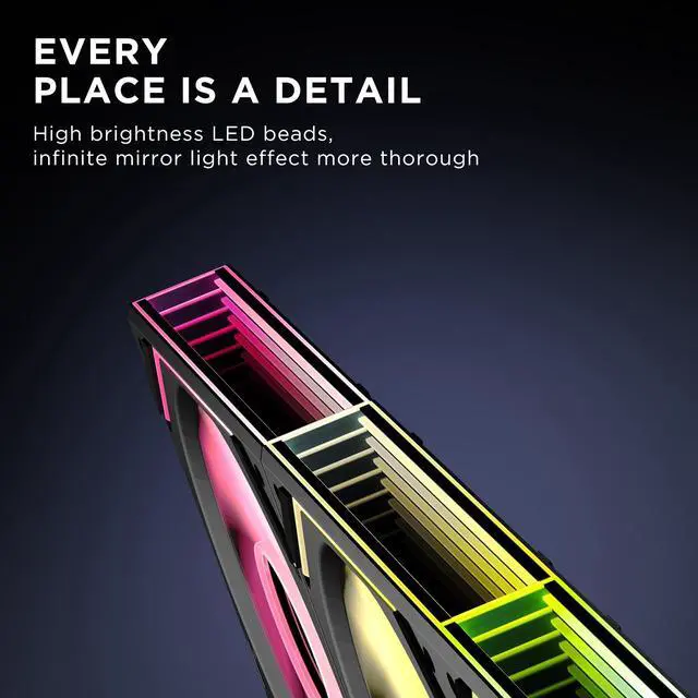 Alt view image 2 of 7 - Jungle Leopard Interstellar V2 120mm PC Reverse Blade Case Fan Infinity Mirror Module Daisy-Chain ARGB Fan Triple Pack with Controller Suitable for Computer Case & 360mm AIO Cooler(Black-3pack)