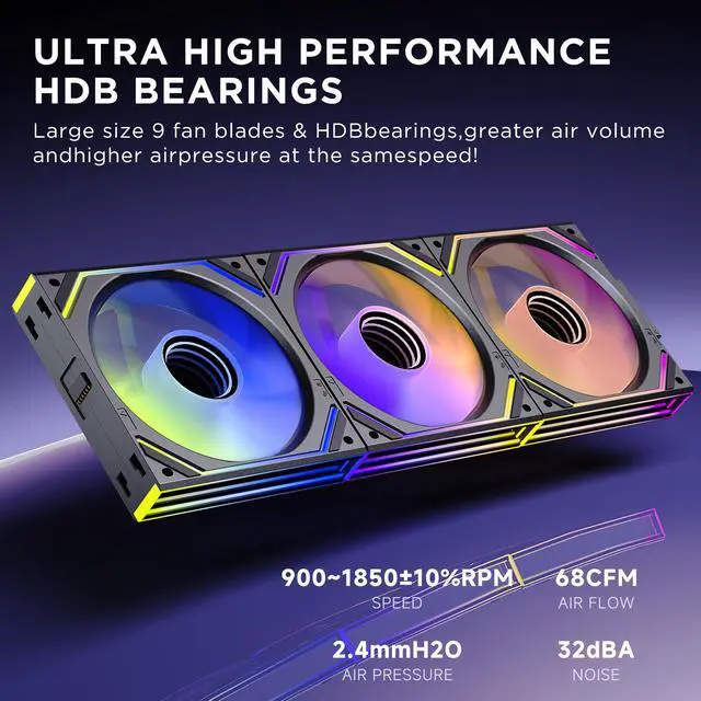 Alt view image 3 of 7 - Jungle Leopard Interstellar V2 120mm PC Reverse Blade Case Fan Infinity Mirror Module Daisy-Chain ARGB Fan Triple Pack with Controller Suitable for Computer Case & 360mm AIO Cooler(Black-3pack)