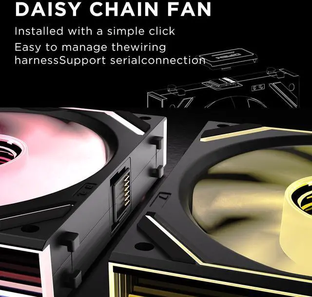 Alt view image 5 of 7 - Jungle Leopard Interstellar V2 120mm PC Reverse Blade Case Fan Infinity Mirror Module Daisy-Chain ARGB Fan Triple Pack with Controller Suitable for Computer Case & 360mm AIO Cooler(Black-3pack)