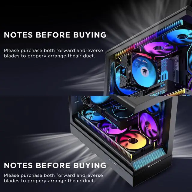 Alt view image 7 of 7 - Jungle Leopard Interstellar V2 120mm PC Reverse Blade Case Fan Infinity Mirror Module Daisy-Chain ARGB Fan Triple Pack with Controller Suitable for Computer Case & 360mm AIO Cooler(Black-3pack)