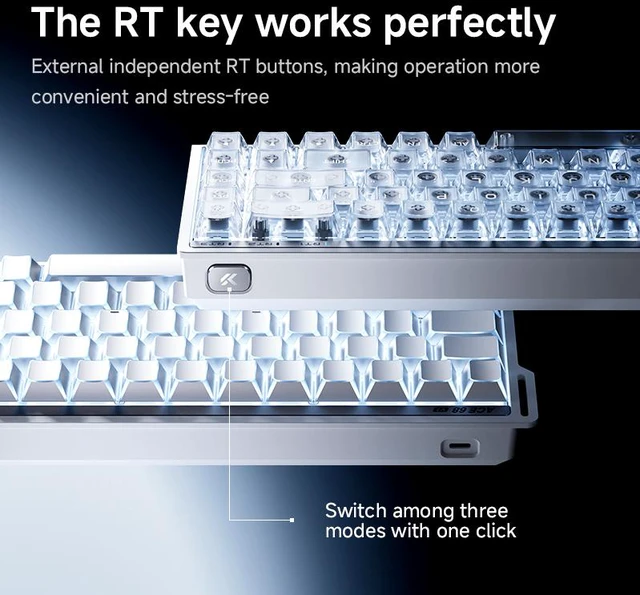 Alt view image 4 of 5 - MCHOSE ACE 68 V2 60% Mechanical Gaming Keyboard Wired Rapid Trigger Hall Effect Keyboard Magnetic Switch Hyper-Fast 8000Hz Adjustable Actuation, Hot Swap, RGB PC MAC Laptop(Translucent/Star Ring)