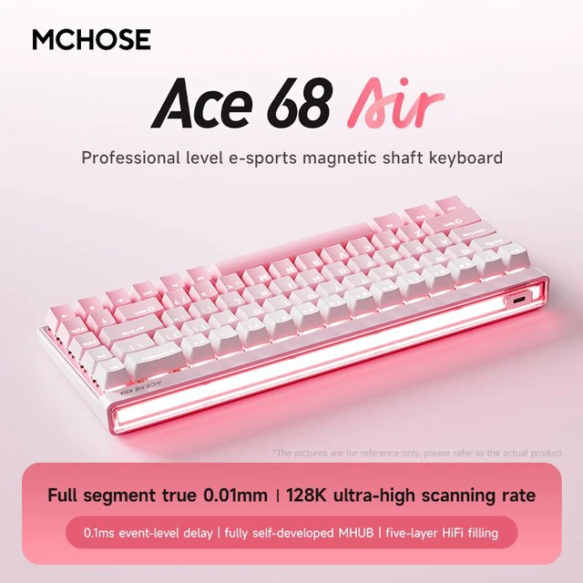 Main image of MCHOSE ACE 68 60% Mechanical Gaming Keyboard Wired Rapid Trigger Hall Effect Keyboard Magnetic Switch Hyper-Fast 8000Hz Adjustable Actuation, Hot Swap, RGB PC MAC Laptop(Pink/Huoying)