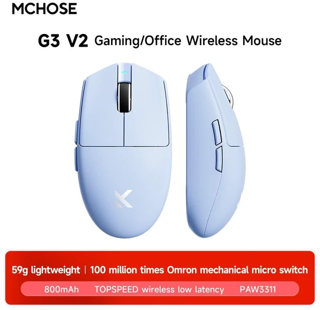 Main image of MCHOSE Wireless A5V3 Gaming Mouse, Ultra-Fast Performance, Ultra Lightweight (59g), Customizable Click Haptics, USB-C charging, for PC/Mac/Laptop(Blue)