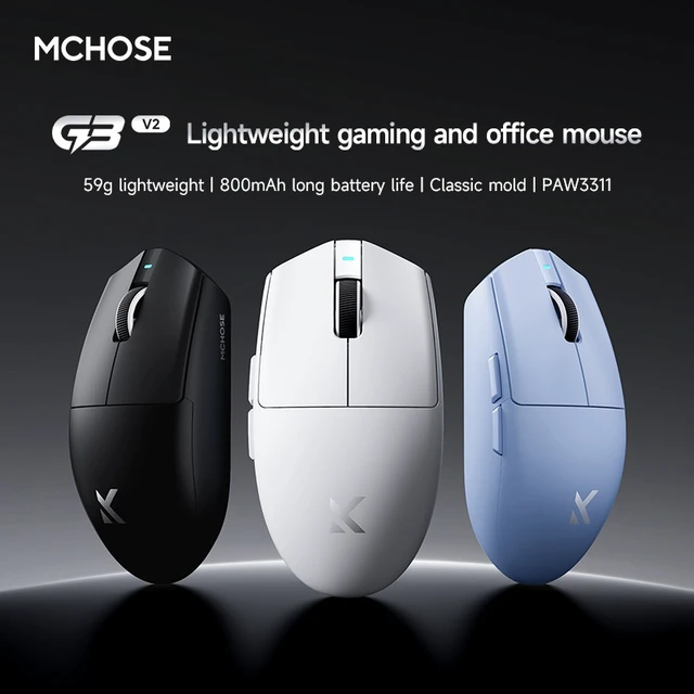 Alt view image 2 of 6 - MCHOSE Wireless A5V3 Gaming Mouse, Ultra-Fast Performance, Ultra Lightweight (59g), Customizable Click Haptics, USB-C charging, for PC/Mac/Laptop(Blue)