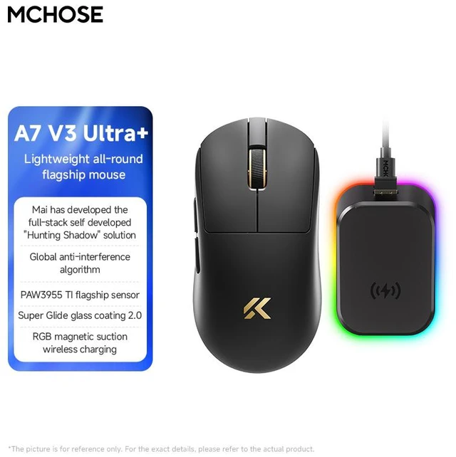 Alt view image 2 of 7 - MCHOSE Wireless A7V3 Ultra Gaming Mouse, Ultra-Fast Performance, Ultra Lightweight (59g), Customizable Click Haptics, USB-C charging, for PC/Mac/Laptop Black Gold