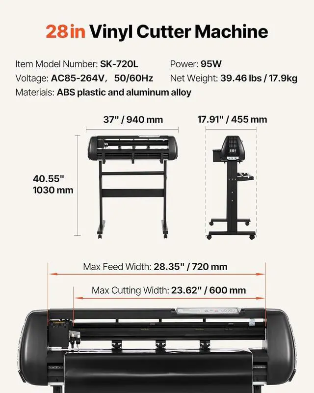 Alt view image 7 of 7 - VEVOR Vinyl Cutter Machine, 28 inch Max Feed Width, Dual Blades, Adjustable Force and Speed, LED Display, Vinyl Plotter Cutter Printer Bundle with Sticker Sheets, Transfer Film, Signmaster Software