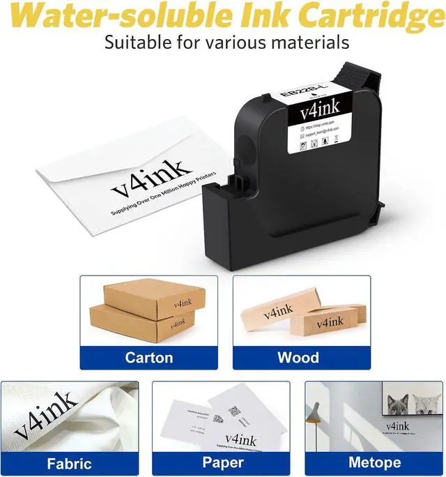 Alt view image 2 of 7 - v4ink 1 Inch EB22B EB22BL Black Solvent Ink Cartridge Fast Fry Ink