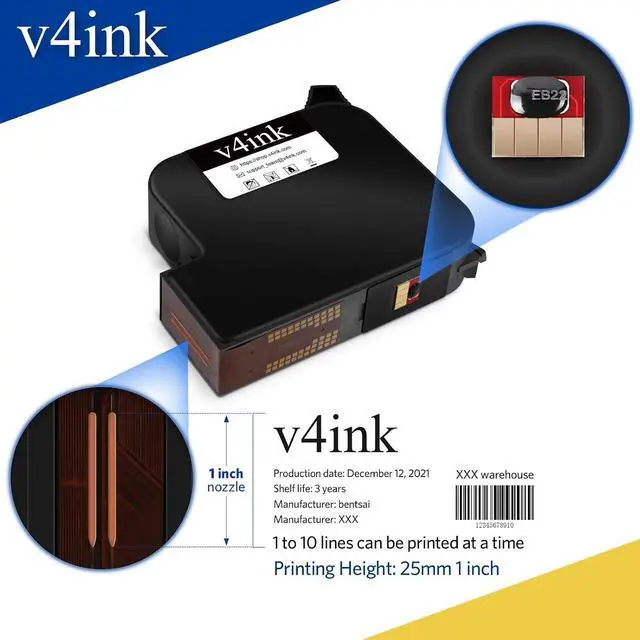 Alt view image 4 of 7 - v4ink 1 Inch EB22B EB22BL Black Solvent Ink Cartridge Fast Fry Ink