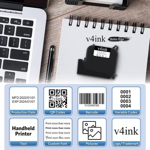 Alt view image 7 of 7 - v4ink 1 Inch EB22B EB22BL Black Solvent Ink Cartridge Fast Fry Ink