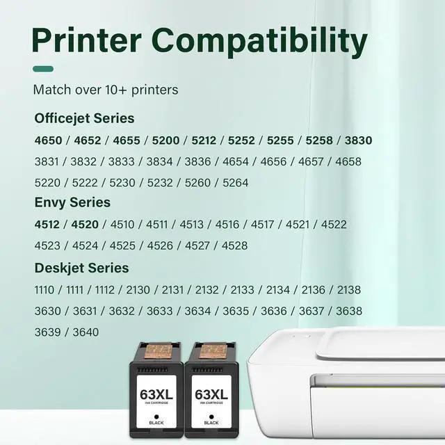 Alt view image 2 of 7 - 63 63XL Black Ink Cartridge Remanufactured Replacement for HP Ink 63 XL for HP Envy 4520 Officejet 3830 4650 5255 5258 5200 4655 4512 Deskjet 1112 3630 Printer 2-Pack