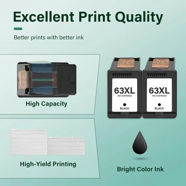Alt view image 6 of 7 - 63 63XL Black Ink Cartridge Remanufactured Replacement for HP Ink 63 XL for HP Envy 4520 Officejet 3830 4650 5255 5258 5200 4655 4512 Deskjet 1112 3630 Printer 2-Pack