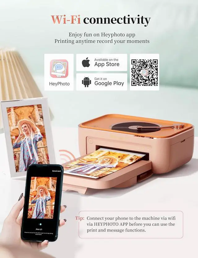 Alt view image 4 of 6 - HPRT Photo Printer 4x6,+20 Sheets&1Ribbon Pink, Audio Function Wi-Fi Wireless Photo Printers, Portable Instant Picture Printer for iPhone, Android, Thermal Dye-Sublimation, AR Video Printing