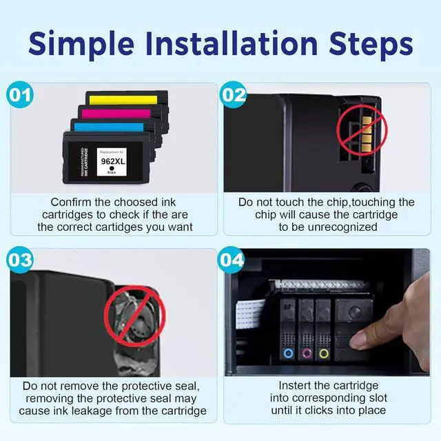 Alt view image 3 of 6 - 962 962XL Ink Cartridges for HP Printers Replacement for HP 962XL Ink Cartridges Combo Pack HP962 HP962XL Work for OfficeJet Pro 9010 Ink Cartridge 9015 9018 9020 Printers, Black & Color