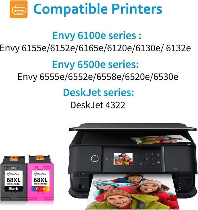 Alt view image 2 of 7 - 68XL 68 Ink Cartridges for Envy 6555e Envy 6155e,Black&Tri-Color 2-Pack, Remanufactured HP68 HP68XL, Works for Envy 6100e 6155e 6152e Envy 6500e 6555e 6552e 6558e,replacement for HP68 HP68XL 2-Pack