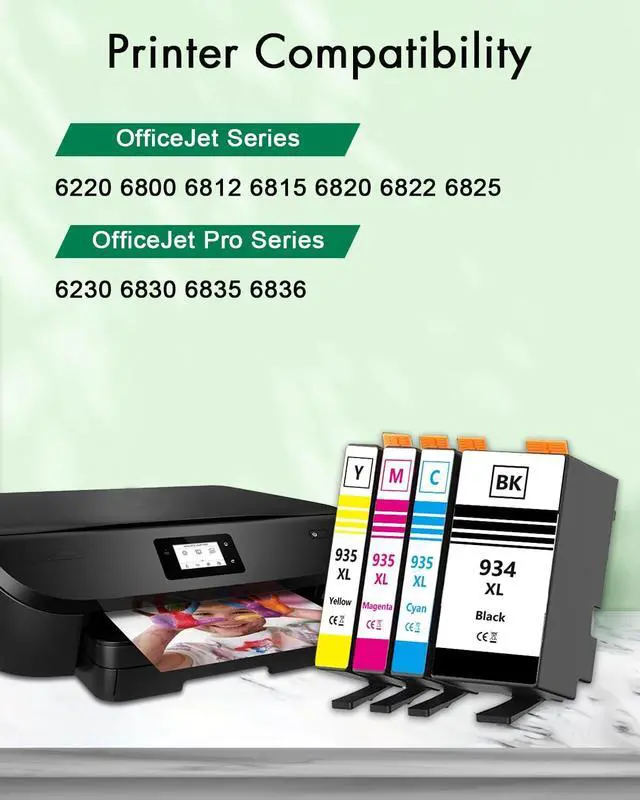 Alt view image 2 of 6 - 934XL 935XL Black/Color Ink Cartridges Combo Pack (4-Pack, Black/Cyan/Magenta/Yellow) Replacement for HP 934XL 935XL Work with OfficeJet Pro 6830 6835 6836 6230 6220 6812 Printer