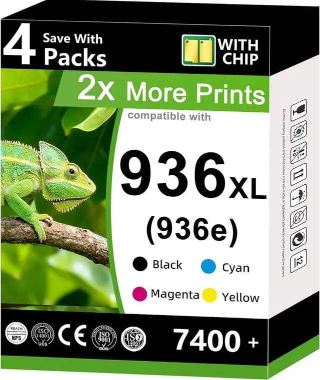 Main image of 936XL 936 Ink Cartridge (4-Pack) Compatible Replacement for HP 936e hp936 XL Combo Pack Black Color for OfficeJet 9125e 9135e 9120e 9122e 9128e 9110 9120 9110b 9120b 9130b 9130e 9730e Printer