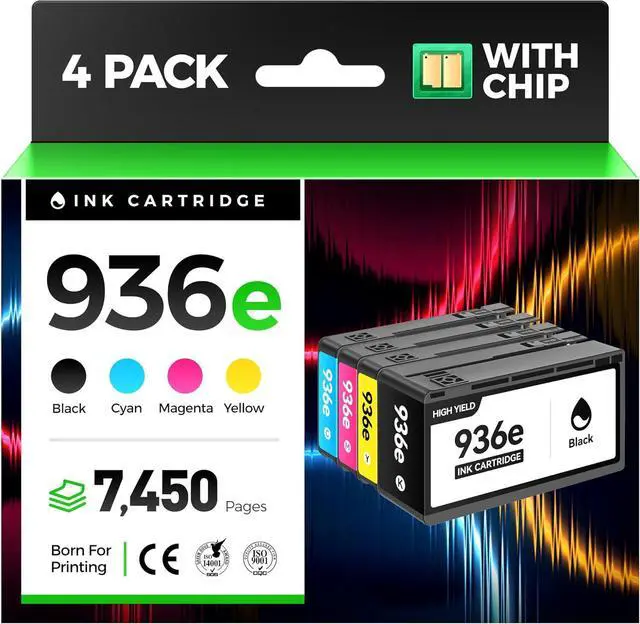 Main image of 936e 936XL High Yield Ink Cartridges with Chip Combo 4-Pack Replacement for HP 936 936e Ink Works with HP OfficeJet Pro 9125e 9135e 9110b 9128e 9130b 9122e 9120e Wide Format 9730e Printers Black Color