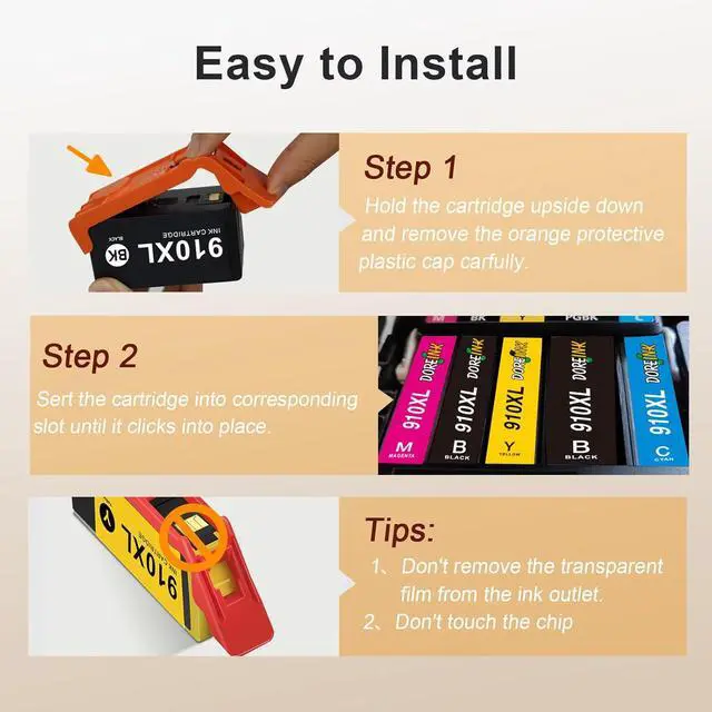 Alt view image 4 of 7 - 910XL Ink Cartridges Replacement for HP 910XL Ink Cartridges Combo Pack for HP 910 Ink Black and Color Cartridges Work for HP OfficeJet Pro 8020 8010 8025 8028 8034 8015 Printers 4 Pack