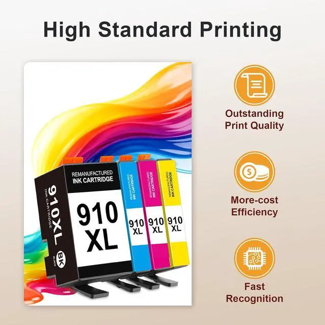 Alt view image 3 of 7 - 910XL Ink Cartridges Replacement for HP 910XL Ink Cartridges Combo Pack for HP 910 Ink Black and Color Cartridges Work for HP OfficeJet Pro 8020 8010 8025 8028 8034 8015 Printers 4 Pack