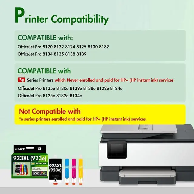 Alt view image 2 of 7 - 923XL 923 8130e Ink Cartridges Combo Pack with Chip: Replacement for HP Ink 923e 923 923XL for HP923 OfficeJet Pro 8130e 8135e 8139e 8138e 8122e 8120 8124e 8125e 8130 8132e 8134e Printer
