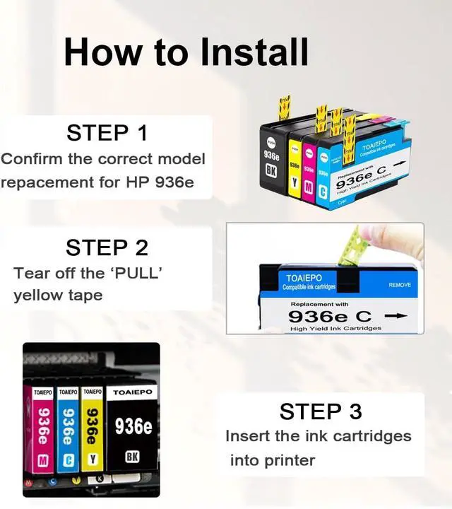 Alt view image 5 of 7 - 936e Ink Cartridges Compatible for HP OfficeJet Pro 9125e Cartridges High Yield Replacement for HP 936 Ink Cartridges Combo Pack Work with HP OfficeJet Pro 9135e Series Printers