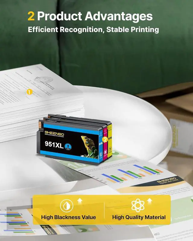 Alt view image 5 of 7 - 951XL Ink Cartridges Combo Pack Compatible for HP 951 951XL Ink Cartridges for HP Printers to Use with OfficeJet Pro 8600 8620 8610 8615 8100 8630 8660 276DW 251DW Printer (3-Pack 951XL Ink)