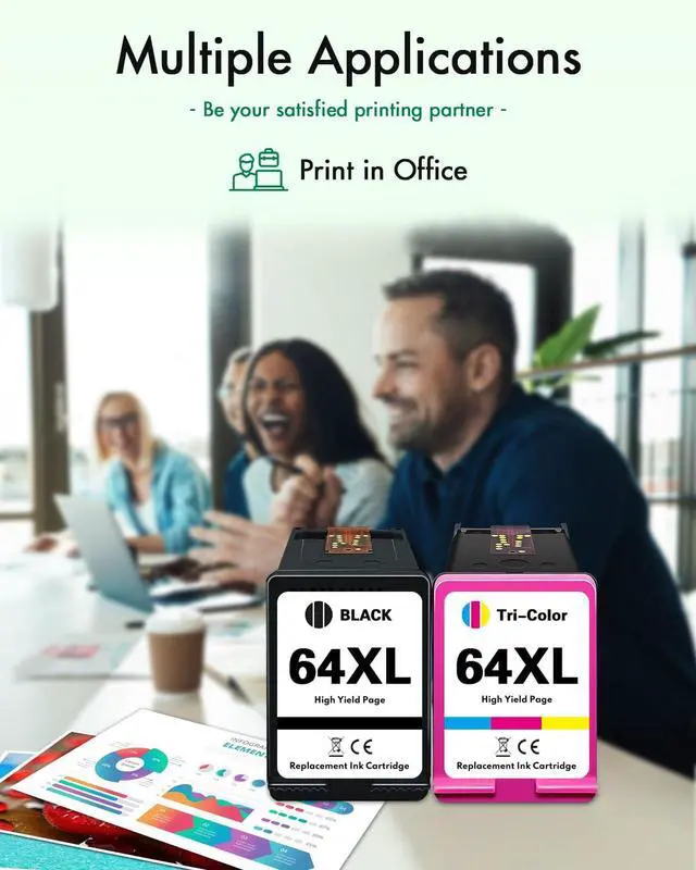 Alt view image 7 of 7 - 64XL Ink Cartridges High Yield Black Color Combo Pack Replacement for HP Ink 64 64XL for Envy Inspire 7200e 7255e 7955e Photo 7855 7858 7800 7155 6255 Tango Printer (1 Black,1 Color)