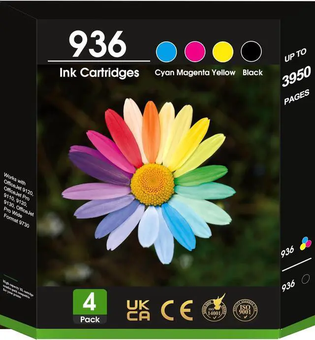 Main image of 936 Ink Cartridge Combo Pack with Chip High Yield - Replacement for HP Ink 936 936e 936XL - Use for OfficeJet 9120e 9122e 9125e 9128e 9110b 9130b 9135e 9730e Printer - 4 Pack Black Cyan Magenta Yellow