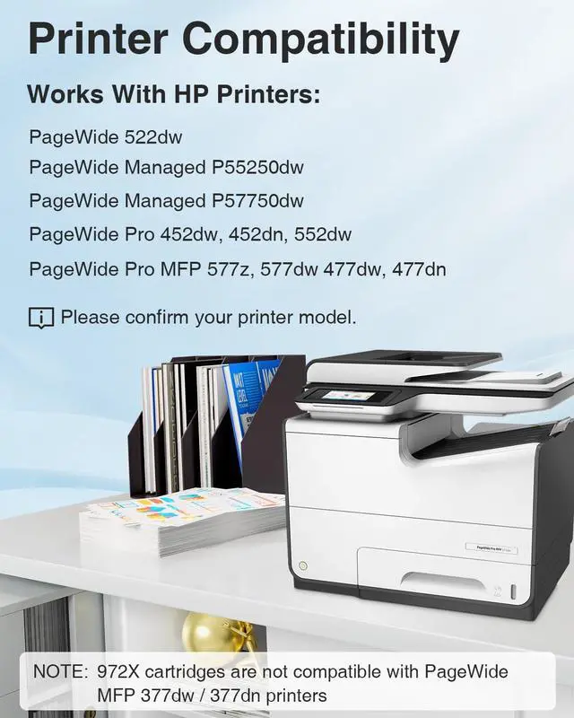 Alt view image 2 of 7 - 972X Ink Cartridges Compatible Replacement for HP 972 972A 972X, High Yield Use for HP PageWide Pro 477dw 477dn 577dw 452dw 452dn 577z 552dw 552dn P55250dw Printer(4 Pack, BK/C/M/Y)