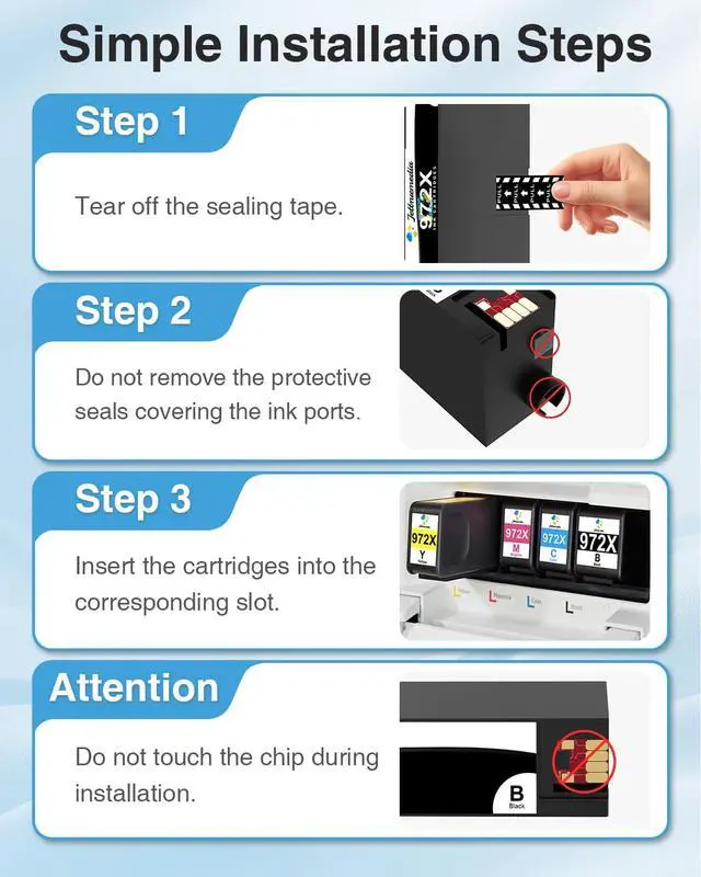 Alt view image 4 of 7 - 972X Ink Cartridges Compatible Replacement for HP 972 972A 972X, High Yield Use for HP PageWide Pro 477dw 477dn 577dw 452dw 452dn 577z 552dw 552dn P55250dw Printer(4 Pack, BK/C/M/Y)
