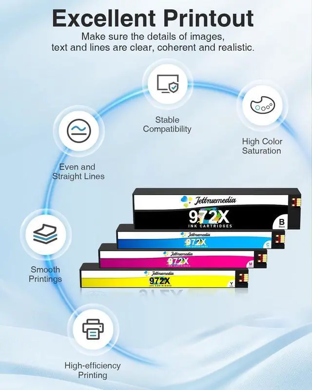 Alt view image 6 of 7 - 972X Ink Cartridges Compatible Replacement for HP 972 972A 972X, High Yield Use for HP PageWide Pro 477dw 477dn 577dw 452dw 452dn 577z 552dw 552dn P55250dw Printer(4 Pack, BK/C/M/Y)
