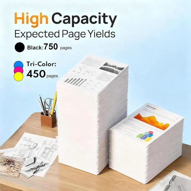 Alt view image 3 of 6 - 63 XL High Yield Ink Cartridges 2-Pack(Black/Tri-Color) Replacement for HP DeskJet 1112 2130 3630 Envy 4510 4520 OfficeJet 3830 4650 Series