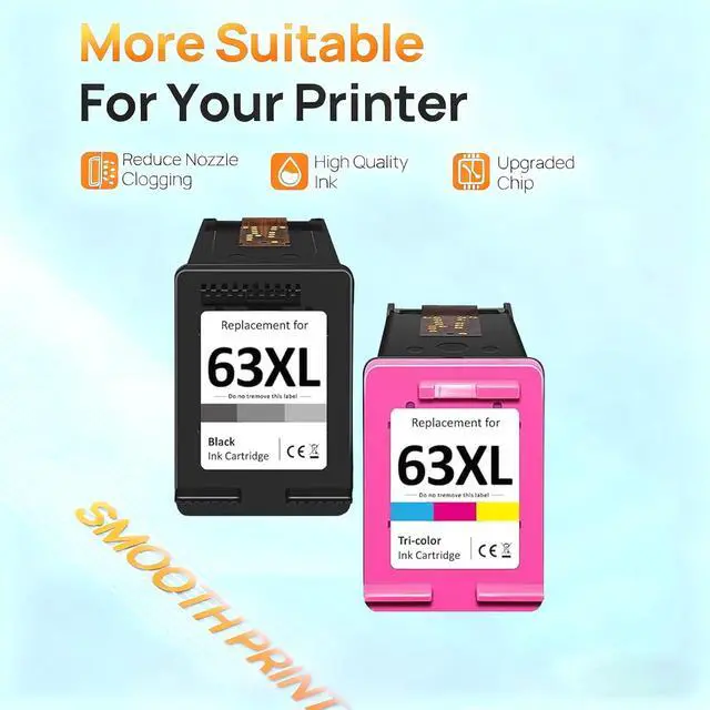 Alt view image 4 of 6 - 63 XL High Yield Ink Cartridges 2-Pack(Black/Tri-Color) Replacement for HP DeskJet 1112 2130 3630 Envy 4510 4520 OfficeJet 3830 4650 Series