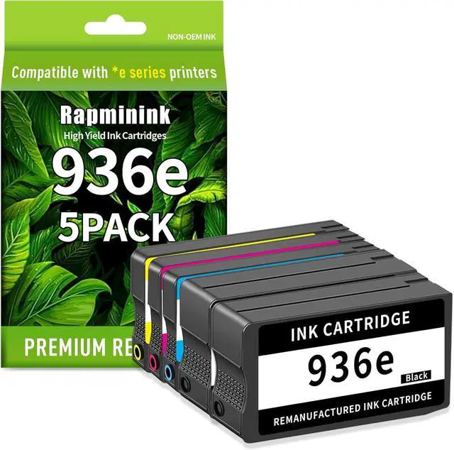 Main image of with Chip 936 936e Ink Cartridge Combo 5-Pack for Compatible HP 936XL Ink Works for OfficeJet 9120e OfficeJet Pro 9125e 9128e 9135e 9122e 9110b 9130b Wide Format 9730e Printers(2*BK 1*C 1*M 1*Y)