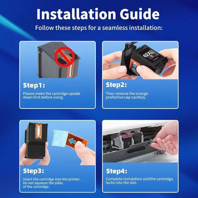 Alt view image 6 of 7 - 62XL Ink Cartridge Combo Pack Compatible Replacement for HP62XL HP62 62 XL Works with OfficeJet 200 200c 250 250c 258 5740 5741 (2 Pack, Black)