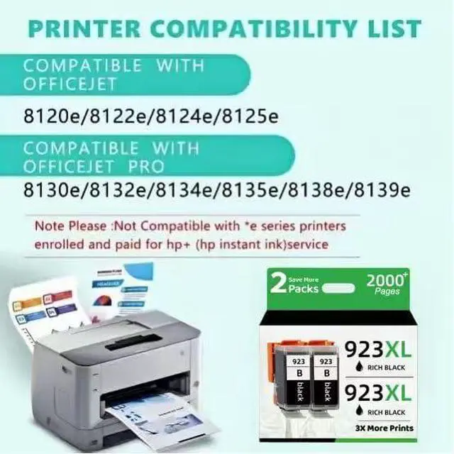 Alt view image 2 of 6 - 923xl Black Ink Cartridges with Chip Replacement for HP Ink 923 XL 923e Black Ink cartridges for OfficeJet 8120e 8122e 8124e Pro 8135e 8138e 8139e 8130e 8132e (2 Black)