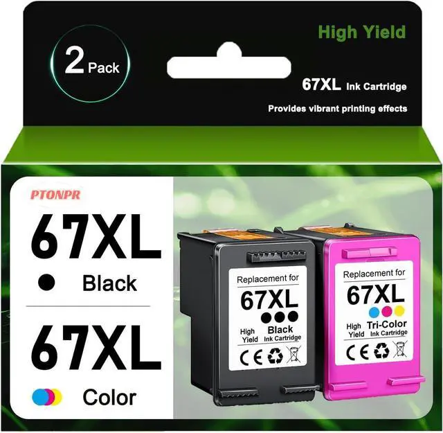 Main image of 67XL Ink Cartridges Black/Color Combo Pack (2-Pack, Black/Color) Replacement for HP Ink 67 67xl Printer Ink for Deskjet 2700e 2755e 2755 2700 2752 4155e Envy 6000 6055e 6400 6455 Printer