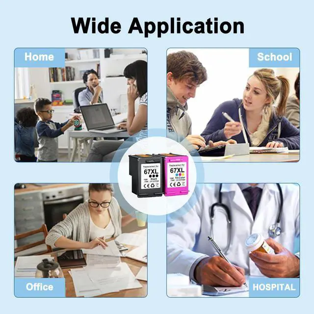 Alt view image 6 of 7 - 67XL Ink Cartridges Black/Color Combo Pack (2-Pack, Black/Color) Replacement for HP Ink 67 67xl Printer Ink for Deskjet 2700e 2755e 2755 2700 2752 4155e Envy 6000 6055e 6400 6455 Printer